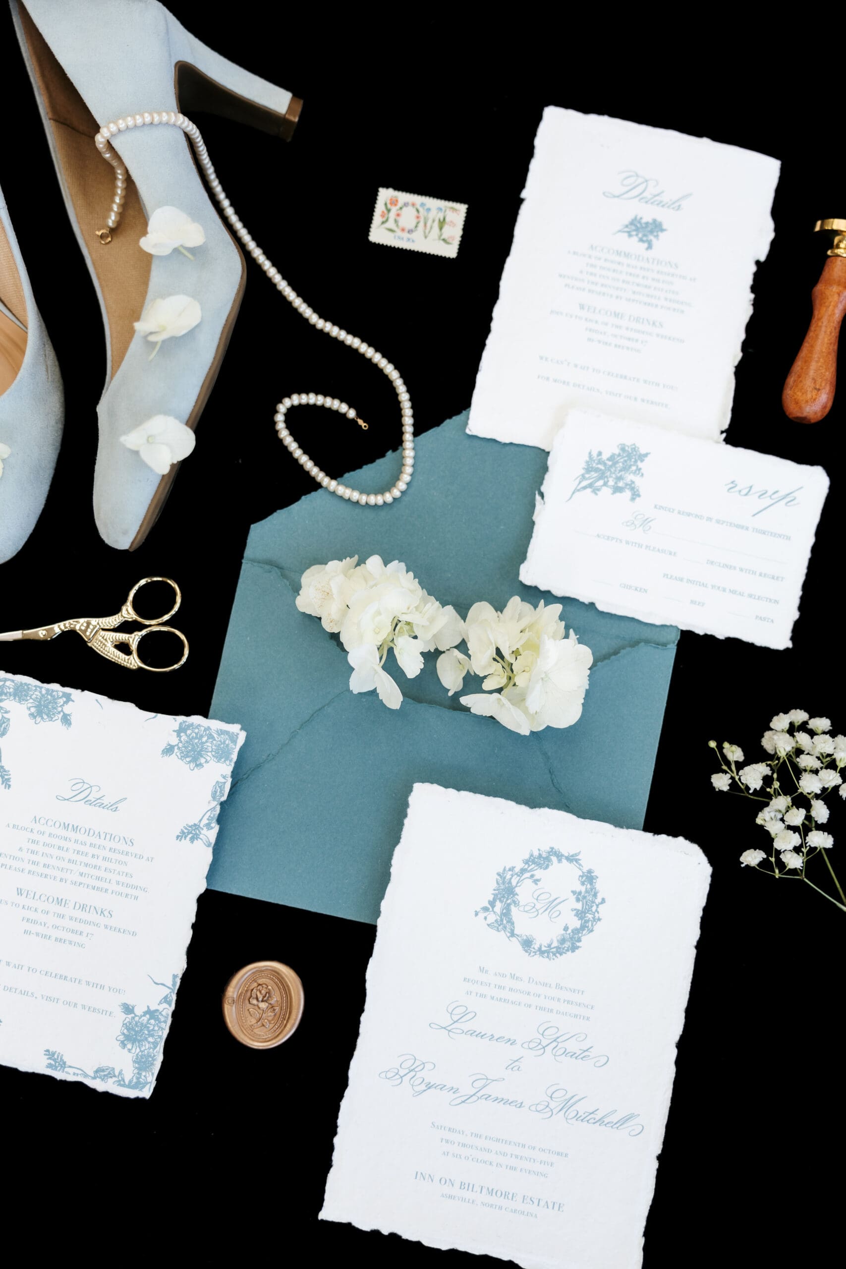Handtorn paper wedding invitation suite